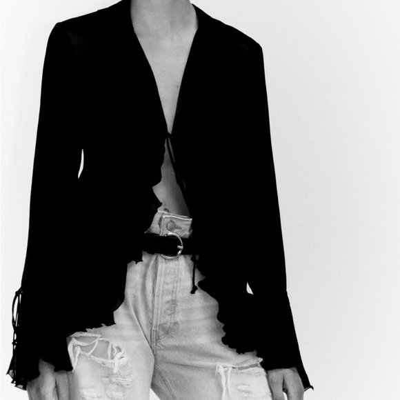 Zara NEW Semi Sheer Blouse with Ruffles - Picture 2 of 6